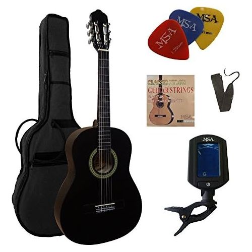  [아마존베스트]MSA 3/4 Guitar  Concert Guitar in Set  Classic  Black  Lime Wood Top  Bag  Band  Strings  3x PIK  Tuner ET33B  C5