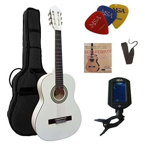  [아마존베스트]MSA 3/4 Guitar - Concert Guitar in Set - Classic - White - Lime Wood Top - Bag - Band - Strings - 3x Picks - Tuner ET33B - C3