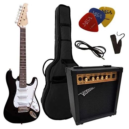  [아마존베스트]MSA Childrens Electric Guitar 3/4 Size Electric Guitar, Junior Black Amplifier 20 Watt 3 x Plectrons, Bag, Strap