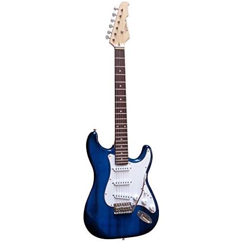  [아마존베스트]MSA Electric Guitar Dark Blue Transparent - Electric Guitar with Solid Wood Body - Vision Sound - White Pickup + Cable - ST5BLT