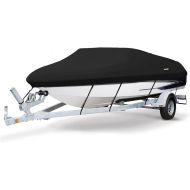 MSC Heavy Duty 600D Marine Grade Polyester Canvas Trailerable Waterproof Boat Cover,Fits V-Hull,Tri-Hull, Runabout Boat Cover (Black, Model AA - Length:12'-14' Beam Width: up to 68