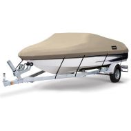 MSC Heavy Duty 600D Marine Grade Polyester Canvas Trailerable Waterproof Boat Cover,Fits V-Hull,Tri-Hull, Runabout Boat Cover (Beige, Model AA - Length:12'-14' Beam Width: up to 68