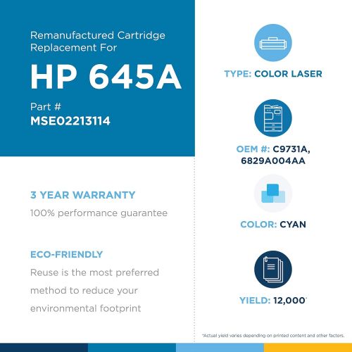  MSE MSE02213114 Remanufactured Toner Cartridge for HP 645A Cyan