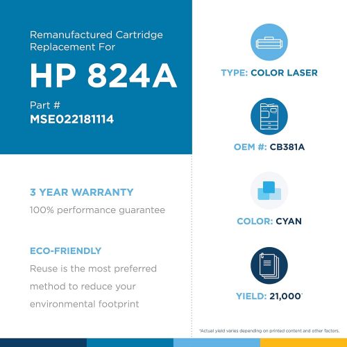  MSE MSE022181114 Remanufactured Toner Cartridge for HP 824A Cyan