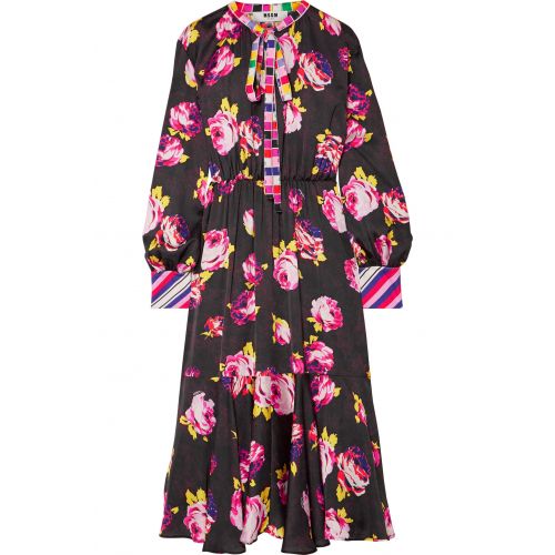  MSGM Pussy-bow printed satin dress