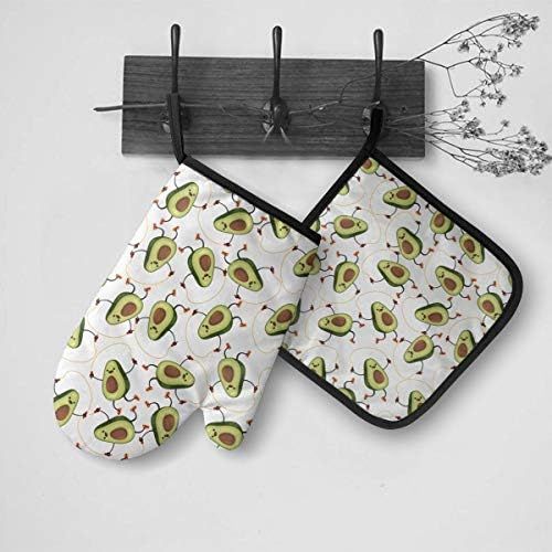  [아마존베스트]MSGUIDE Avocado Oven Mitts Pot Holders Set, Heat Resistant Kitchen Waterproof with Inner Cotton Layer for Cooking BBQ Baking