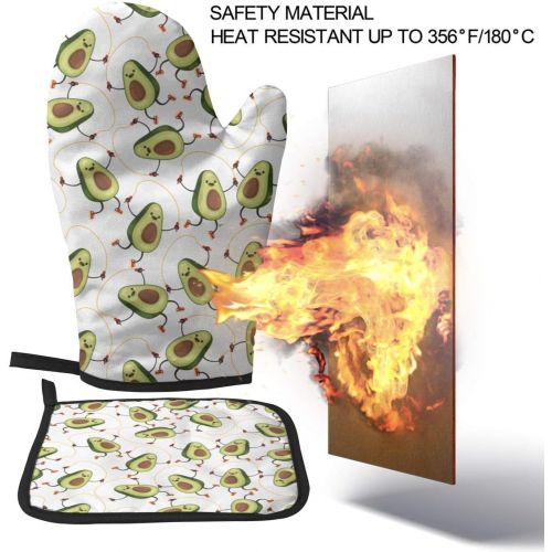  [아마존베스트]MSGUIDE Avocado Oven Mitts Pot Holders Set, Heat Resistant Kitchen Waterproof with Inner Cotton Layer for Cooking BBQ Baking