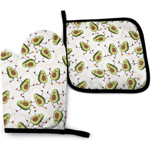  [아마존베스트]MSGUIDE Avocado Oven Mitts Pot Holders Set, Heat Resistant Kitchen Waterproof with Inner Cotton Layer for Cooking BBQ Baking