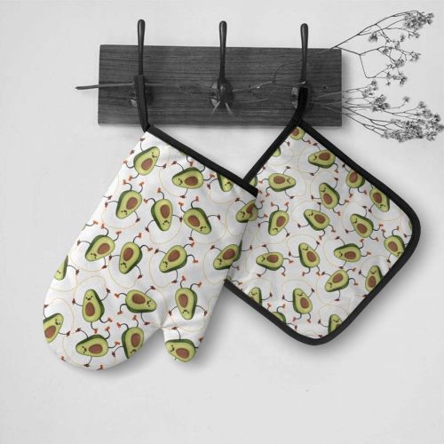  [아마존베스트]MSGUIDE Avocado Oven Mitts Pot Holders Set, Heat Resistant Kitchen Waterproof with Inner Cotton Layer for Cooking BBQ Baking