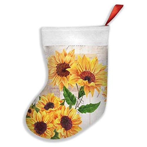  MSGUIDE Vintage Grunge Yellow Sunflower Floral Christmas Stockings with Plush Cuff,Large Hanging Stocking for Family Holiday Xmas Party Fireplace Decoration（17Inch