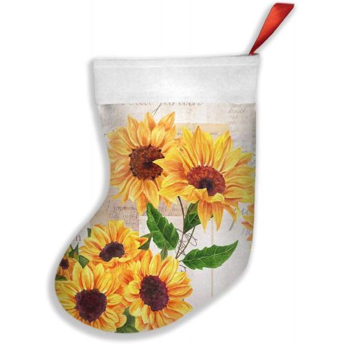  MSGUIDE Vintage Grunge Yellow Sunflower Floral Christmas Stockings with Plush Cuff,Large Hanging Stocking for Family Holiday Xmas Party Fireplace Decoration（17Inch