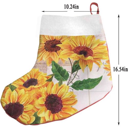  MSGUIDE Vintage Grunge Yellow Sunflower Floral Christmas Stockings with Plush Cuff,Large Hanging Stocking for Family Holiday Xmas Party Fireplace Decoration（17Inch