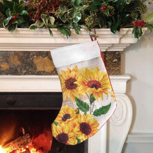  MSGUIDE Vintage Grunge Yellow Sunflower Floral Christmas Stockings with Plush Cuff,Large Hanging Stocking for Family Holiday Xmas Party Fireplace Decoration（17Inch