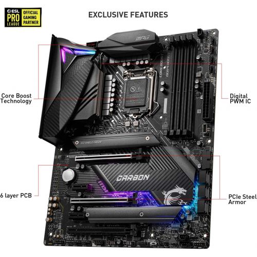  MSI MPG Z390 Gaming PRO Carbon AC LGA1151 (Intel 8th and 9th Gen) M.2 USB 3.1 Gen 2 DDR4 HDMI DP Wi-Fi SLI CFX ATX Z390 Gaming Motherboard