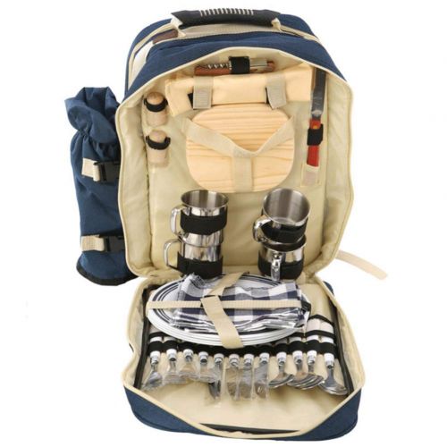  MSQL Insulation Picnic Backpack for 4, Hiking Camping Back Pack Set, with Premium Stainless Steel Tableware for Family Outdoor Camping