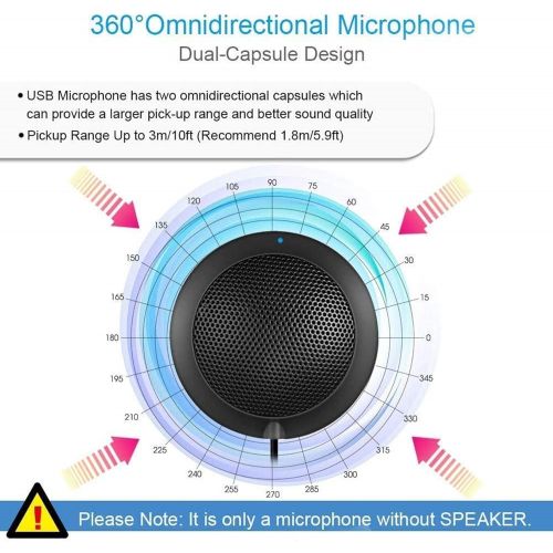  [아마존베스트]MTFY Professional USB Conference Microphone 360° Omnidirectional PC Microphone Stereo Condenser Microphones for Recording / Podcasting / Streaming / Conference / Vocal / Chats / De