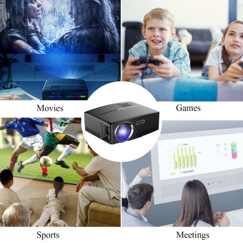  MTFY Projector-Mini Portable Video Projector-1800 Lumens LED Home Theater Projector-Support HD 1080P HDMI USB VGA AV for PCLaptopDVDTV VideoPhotoGameMovie