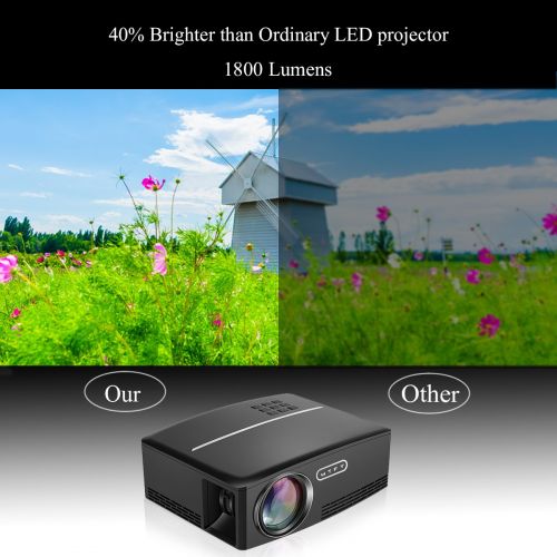  MTFY Projector-Mini Portable Video Projector-1800 Lumens LED Home Theater Projector-Support HD 1080P HDMI USB VGA AV for PCLaptopDVDTV VideoPhotoGameMovie