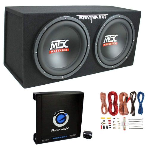  MTX TNE212D 12 1200W Dual Loaded Car Subwoofers + Box + Planet 1500W Amp + Kit