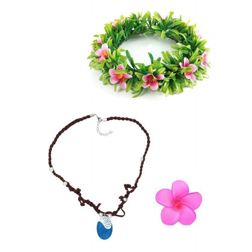  MUABABY Muababy Girls Moana Necklace with Hawaii Flowers Garland (Necklace with Headband for Adult)