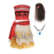 MUABABY Moana Adventure Princess with Necklace and Wig for Adult Kids