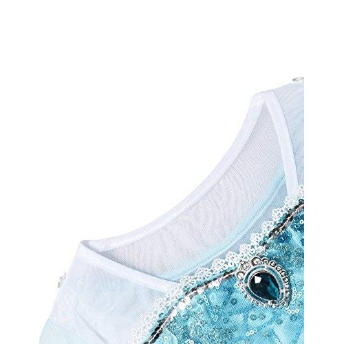  MUABABY Girls Ice Snow Queen Sequin Princess Upgrade Deluxe Costume Long Sleeve Elsa