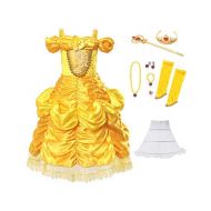 MUABABY Girl Dress Belle Costume Party Cosplay Dress up with Accessories