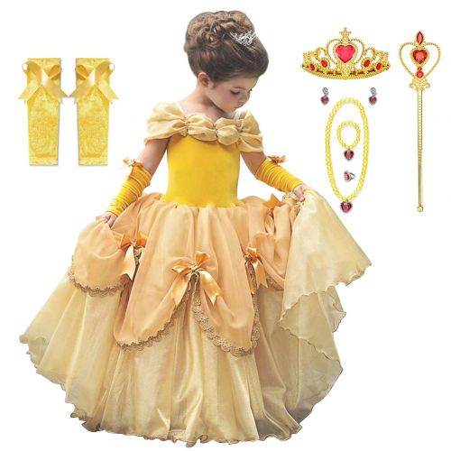  MUABABY Girl Dress Belle Costume Party Cosplay Dress up with Accessories