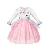 MUABABY Muababy Long Sleeve Girl Unicorn Costume Pageant Flower Princess Party Tutu Dress with Headband