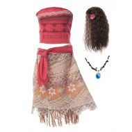 MUABABY Moana Girls Adventure Outfit Cosplay Costume Skirt Set with Wig and Necklace