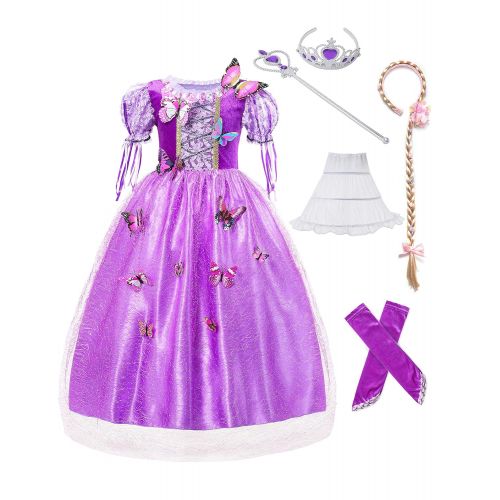  MUABABY Muababy Girl Dress Rapunzel Costume Party Cosplay Princess Dress up