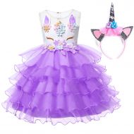 MUABABY Muababy Baby Girl Unicorn Costume Pageant Flower Princess Party Dress with Headband