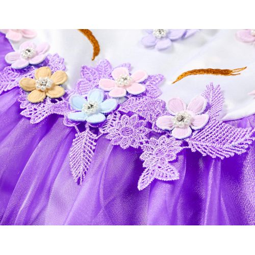  MUABABY Muababy Baby Girl Unicorn Costume Pageant Flower Princess Party Dress with Headband