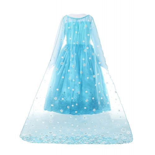  MUABABY Girls Ice Snow Queen Sequin Princess Upgrade Deluxe Costume Long Sleeve Elsa