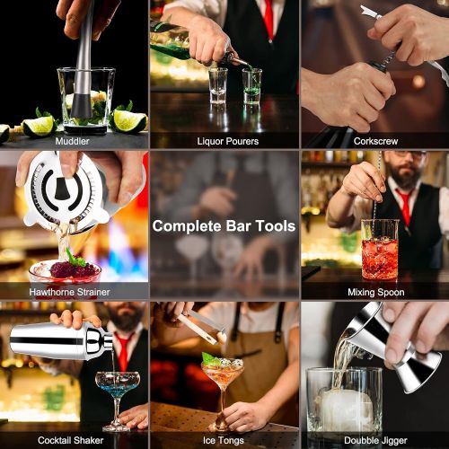  [아마존베스트]MUAMUAU Cocktail Shaker Set Bartender Kit-10 Pcs Stainless Steel Martini Shaker Set with Bamboo Stand Includes a 25 oz Shaker to Make Mixing Wonderful