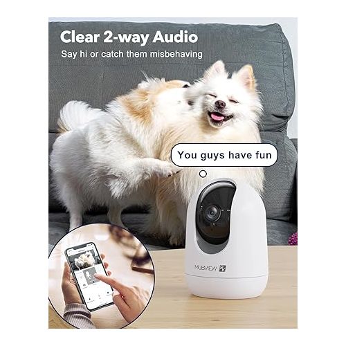  Indoor Security Camera 2K, Pet Camera with Phone App, WiFi Cameras for Home Security Camera for Dog/ Baby Monitor/Elder Pan Tilt, 2.4G, 24/7, 2-Way Talk, Human Detection, Motion Tracking, SD&Cloud