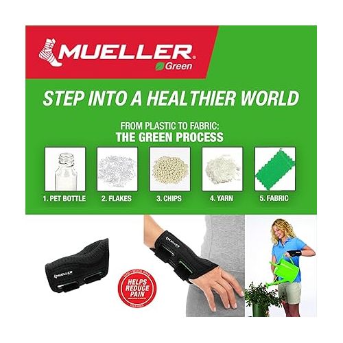  MUELLER Sports Medicine Green Fitted Wrist Brace for Men and Women, Support and Compression for Carpal Tunnel Syndrome, Tendinitis, and Arthritis