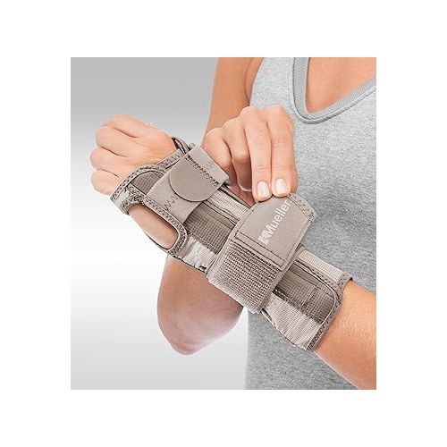  MUELLER Sports Medicine Reversible Wrist Stabilizer with Splint for Men and Women - Compression Wrist Support for Carpal Tunnel, Arthritis, Tendinitis Relief, Taupe, Small/Medium