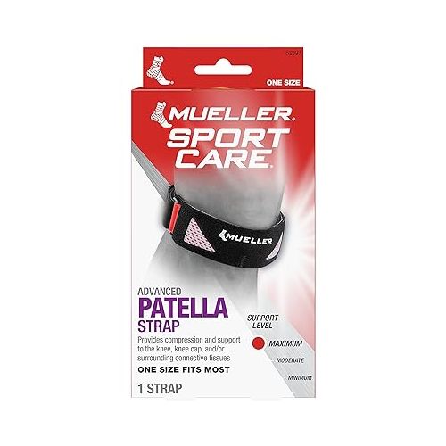  MUELLER Sports Medicine Advanced SportCare Patella Strap, For Men and Women, Black, One Size Fits Most