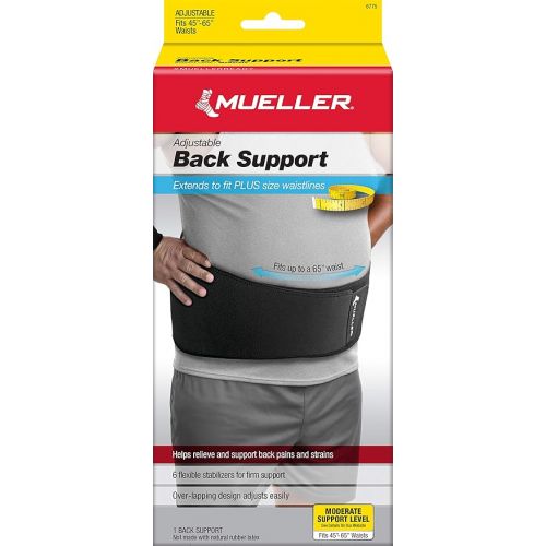  MUELLER Sports Medicine Adjustable Back Support, Back Belt, For Men and Women, Black, One Size, 1 Pack