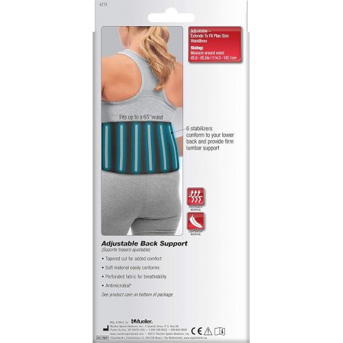  MUELLER Sports Medicine Adjustable Back Support, Back Belt, For Men and Women, Black, One Size, 1 Pack