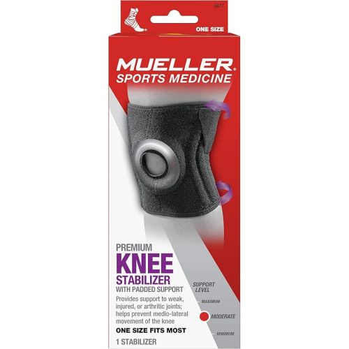  MUELLER Sports Medicine Adjustable Premium Knee Stabilizer with Padded Support, For Men and Women, Black, One Size