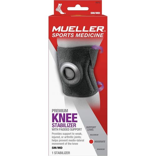  MUELLER Sports Medicine Adjustable Premium Knee Stabilizer with Padded Support, For Men and Women, Black, S/M