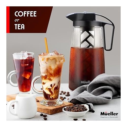  Mueller Cold Brew Coffee Maker, 2-Quart Heavy-Duty Tritan Pitcher, Iced Coffee Maker and Tea Brewer