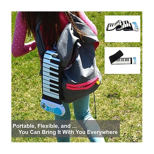  Rock And Roll It - Piano. Roll Up Flexible Classic Toy Piano Keyboard for Kids. 49 Keys Hand Roll Silicone Portable Piano Pad. Flexible & Foldable.