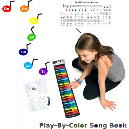  [아마존핫딜][아마존 핫딜] MUKIKIM Rock And Roll It - Rainbow Piano. Flexible, Completely Portable, 49 standard Keys, battery OR USB powered. Includes play-by-color song book!