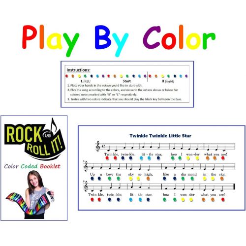  [아마존핫딜][아마존 핫딜] MUKIKIM Rock And Roll It - Rainbow Piano. Flexible, Completely Portable, 49 standard Keys, battery OR USB powered. Includes play-by-color song book!