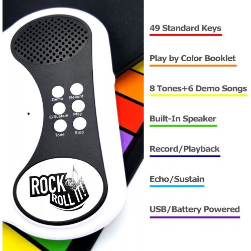  [아마존핫딜][아마존 핫딜] MUKIKIM Rock And Roll It - Rainbow Piano. Flexible, Completely Portable, 49 standard Keys, battery OR USB powered. Includes play-by-color song book!