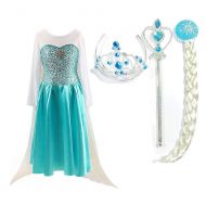 MULTICOLOR Coaplay Princess Party Costume Gilrs Elsa Anna Cape Dress