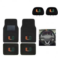 MULTI_B University of Miami Automotive Gift Set.Wow! Logo On Front and Rear Auto Floor Liner. You get 2 Head Rest Cover 4 Floor Mat and 1 Wheel Cover in this gift set. Perfect to Miami Hur